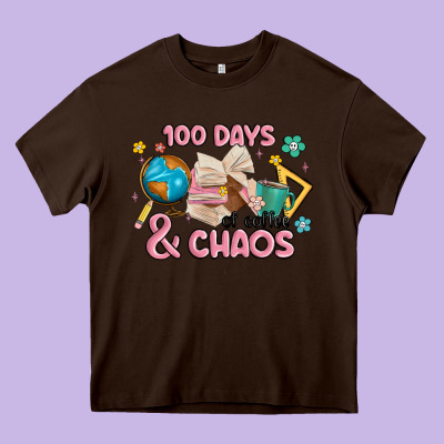 100 Days Of Coffe And Chaos Heavy Core Tee Designed By Maliassmallbusiness