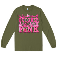 Army Green In October We Wear Pink with Gnome Long Sleeve Tee - texasbilliewilder