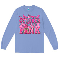 Colony Blue In October We Wear Pink with Gnome Long Sleeve Tee - texasbilliewilder