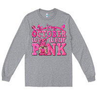Heather Grey In October We Wear Pink with Gnome Long Sleeve Tee - texasbilliewilder