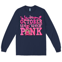 Navy In October We Wear Pink with Gnome Long Sleeve Tee - texasbilliewilder