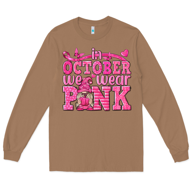 In October We Wear Pink With Gnome Long Sleeve Tee by texasbilliewilder | Teevron