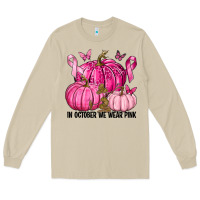 Mushroom In October We Wear Pink with Pumpkin Long Sleeve Tee - texasbilliewilder