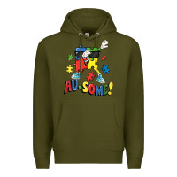 Army Green Au-some! Autism puzzle dabbing Premium Hoodie - FaDigitalArtStudio