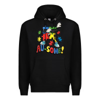 Black Au-some! Autism puzzle dabbing Premium Hoodie - FaDigitalArtStudio