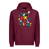 Burgundy Au-some! Autism puzzle dabbing Premium Hoodie - FaDigitalArtStudio