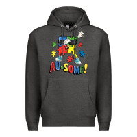 Charcoal Heather Au-some! Autism puzzle dabbing Premium Hoodie - FaDigitalArtStudio