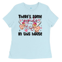 Baby Blue there's some cupid's in this house Ladies Tee - MaliasSmallBusiness
