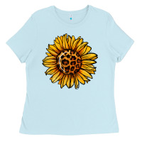 Baby Blue sunflower leopard Ladies Tee - Jasminsmagicworld