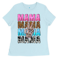Baby Blue mama skeleton peace leopard pattern Ladies Tee - NancyCooperArtShop
