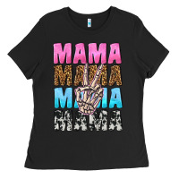 Black mama skeleton peace leopard pattern Ladies Tee - NancyCooperArtShop
