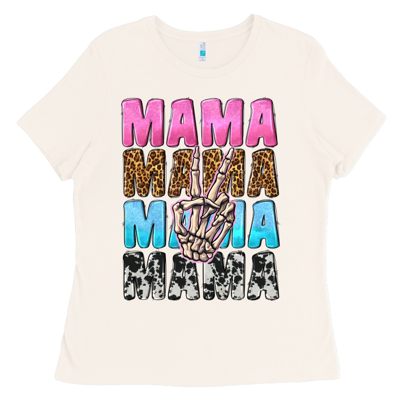 Mama Skeleton Peace Leopard Pattern Ladies Tee by NancyCooperArtShop | Teevron