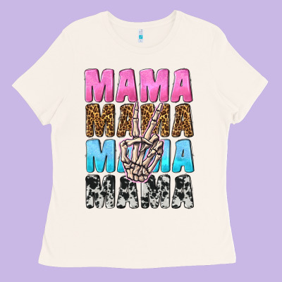 Mama Skeleton Peace Leopard Pattern Ladies Tee Designed By Nancycooperartshop