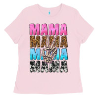 Bubblegum Pink mama skeleton peace leopard pattern Ladies Tee - NancyCooperArtShop