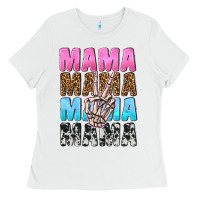 White mama skeleton peace leopard pattern Ladies Tee - NancyCooperArtShop