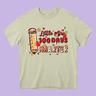 Little Miss 100 Days Smarter Heavy Core Tee Designed By Maliassmallbusiness