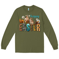 Army Green Happy Easter with Cowboy Long Sleeve Tee - NancyCooperArtShop