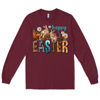 Burgundy Happy Easter with Cowboy Long Sleeve Tee - NancyCooperArtShop