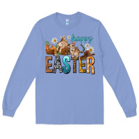 Colony Blue Happy Easter with Cowboy Long Sleeve Tee - NancyCooperArtShop