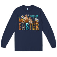 Navy Happy Easter with Cowboy Long Sleeve Tee - NancyCooperArtShop