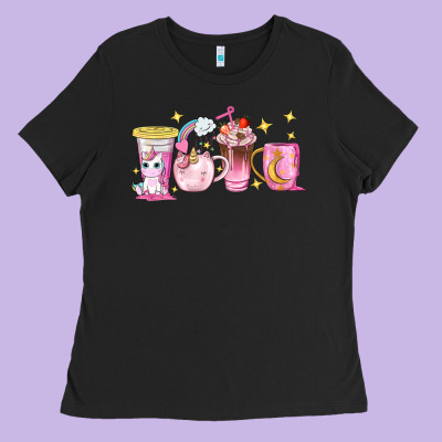 Unicorn Coffee Cups Ladies Tee Designed By Nancycooperartshop