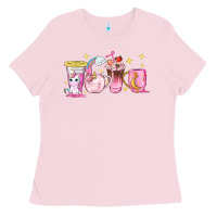 Bubblegum Pink unicorn coffee cups Ladies Tee - NancyCooperArtShop