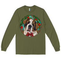 Army Green Christmas St. Bernard Long Sleeve Tee - RanaPortraitStore