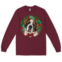 Burgundy Christmas St. Bernard Long Sleeve Tee - RanaPortraitStore