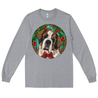 Heather Grey Christmas St. Bernard Long Sleeve Tee - RanaPortraitStore