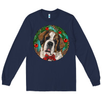 Navy Christmas St. Bernard Long Sleeve Tee - RanaPortraitStore