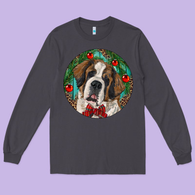 Christmas St. Bernard Long Sleeve Tee Designed By Ranaportraitstore