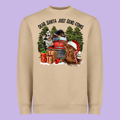 Dear Santa Just Send Cows Heavyweight Sweatshirt Designed By Cowgirlartshop
