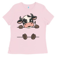 Bubblegum Pink custom cow Ladies Tee - MaliasSmallBusiness