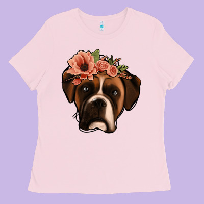 Floral Boxer Ladies Tee Designed By Jasminsmagicworld