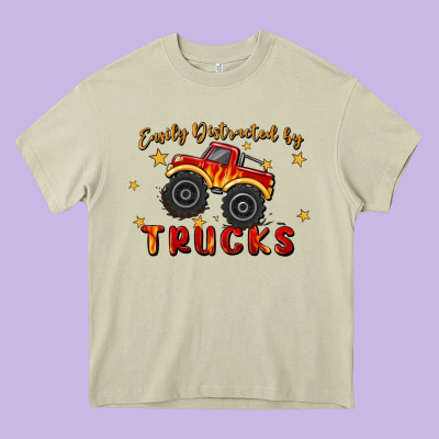 Easily Distracted By Trucks Heavy Core Tee Designed By Maliassmallbusiness