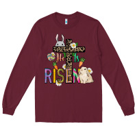 Burgundy He is risen Easter Long Sleeve Tee - NancyCooperArtShop