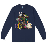 Navy He is risen Easter Long Sleeve Tee - NancyCooperArtShop