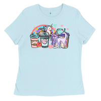 Baby Blue unicorn coffee cups Ladies Tee - NancyCooperArtShop