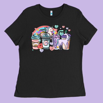 Unicorn Coffee Cups Ladies Tee Designed By Nancycooperartshop