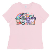 Bubblegum Pink unicorn coffee cups Ladies Tee - NancyCooperArtShop