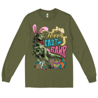 Army Green Happy Easter Day T-rex Long Sleeve Tee - NancyCooperArtShop