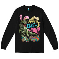 Black Happy Easter Day T-rex Long Sleeve Tee - NancyCooperArtShop