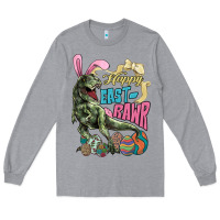 Heather Grey Happy Easter Day T-rex Long Sleeve Tee - NancyCooperArtShop