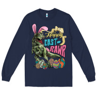 Navy Happy Easter Day T-rex Long Sleeve Tee - NancyCooperArtShop