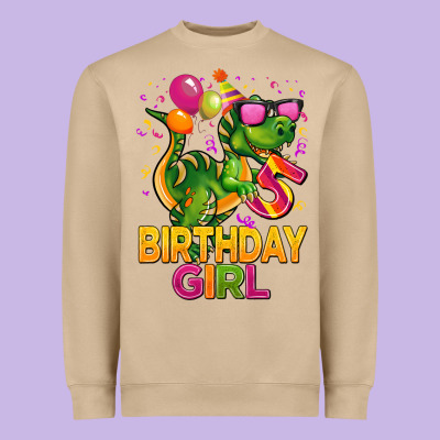 5 Rd Birthday Girl T Rex Pink Heavyweight Sweatshirt Designed By Cowgirlartshop