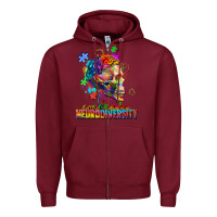 Burgundy Embrace neurodiversity Zipper Hoodie - FaDigitalArtStudio