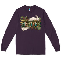 Plum He lives Easter Long Sleeve Tee - NancyCooperArtShop