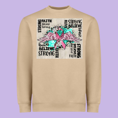 Cancer Ribbon With Angel Wings Heavyweight Sweatshirt Designed By Cowgirlartshop