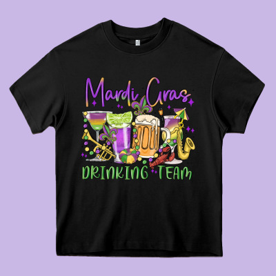 Mardi Gras Drinking Team Heavy Core Tee Designed By Maliassmallbusiness