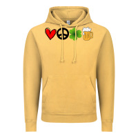 Vintage Mustard Funny St Patricks Day Love Peace Clover and Beer Vintage Hoodie - Bettercallsaul
